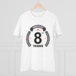Men's PC Cotton 8th Anniversary Printed T Shirt (Color: White, Thread Count: 180GSM)