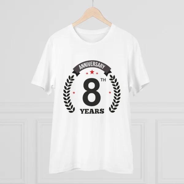 Men's PC Cotton 8th Anniversary Printed T Shirt (Color: White, Thread Count: 180GSM)