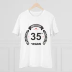 Men's PC Cotton 35th Anniversary Printed T Shirt (Color: White, Thread Count: 180GSM)