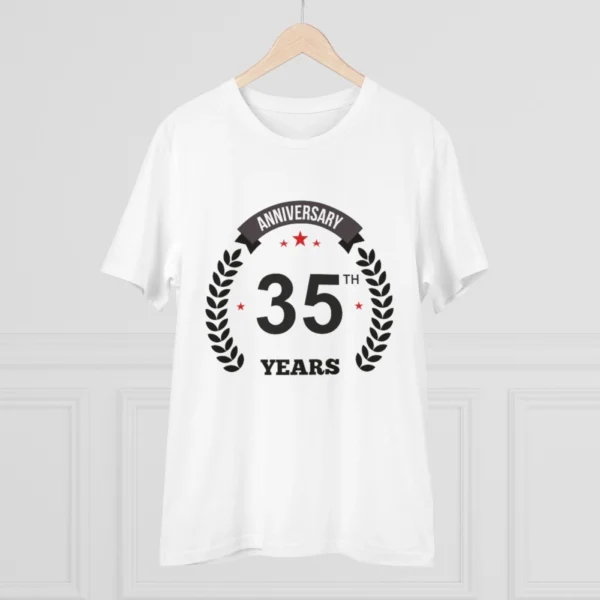 Men's PC Cotton 35th Anniversary Printed T Shirt (Color: White, Thread Count: 180GSM)