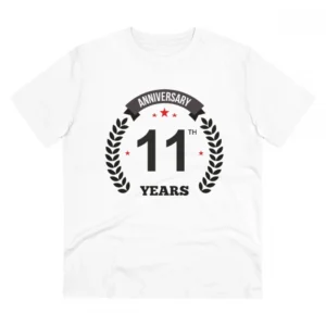 Men's PC Cotton 11th Anniversary Printed T Shirt (Color: White, Thread Count: 180GSM)