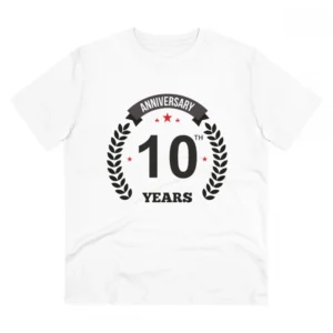 Men's PC Cotton 10th Anniversary Printed T Shirt (Color: White, Thread Count: 180GSM)