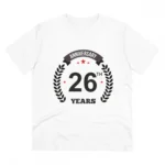 Men's PC Cotton 26th Anniversary Printed T Shirt (Color: White, Thread Count: 180GSM)