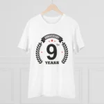 Men's PC Cotton 9th Anniversary Printed T Shirt (Color: White, Thread Count: 180GSM)