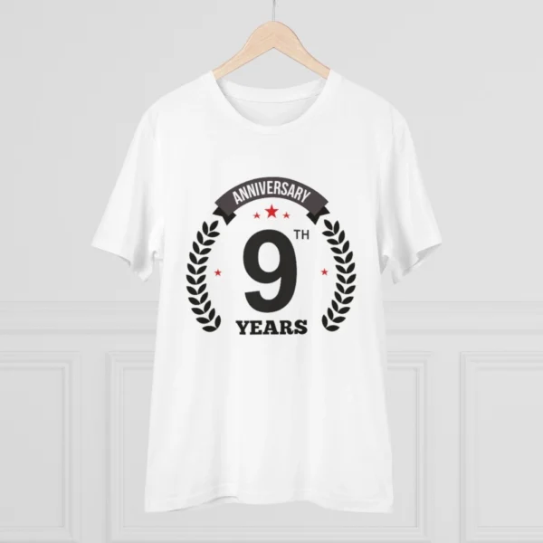 Men's PC Cotton 9th Anniversary Printed T Shirt (Color: White, Thread Count: 180GSM)
