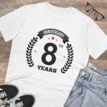 Men's PC Cotton 8th Anniversary Printed T Shirt (Color: White, Thread Count: 180GSM)