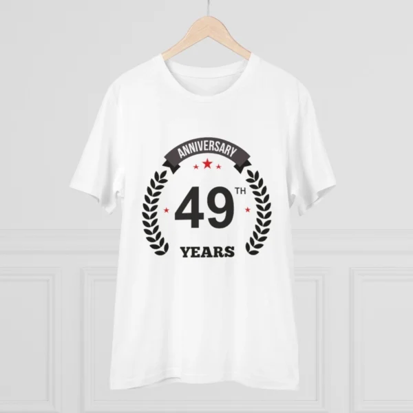 Men's PC Cotton 49th Anniversary Printed T Shirt (Color: White, Thread Count: 180GSM)