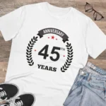 Men's PC Cotton 45th Anniversary Printed T Shirt (Color: White, Thread Count: 180GSM)