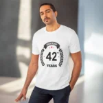 Men's PC Cotton 42nd Anniversary Printed T Shirt (Color: White, Thread Count: 180GSM)