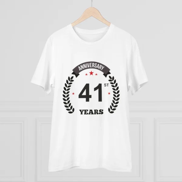 Men's PC Cotton 41st Anniversary Printed T Shirt (Color: White, Thread Count: 180GSM)