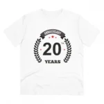 Men's PC Cotton 20th Anniversary Printed T Shirt (Color: White, Thread Count: 180GSM)