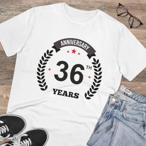 Men's PC Cotton 36th Anniversary Printed T Shirt (Color: White, Thread Count: 180GSM)