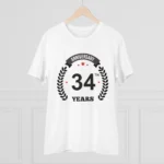 Men's PC Cotton 34th Anniversary Printed T Shirt (Color: White, Thread Count: 180GSM)