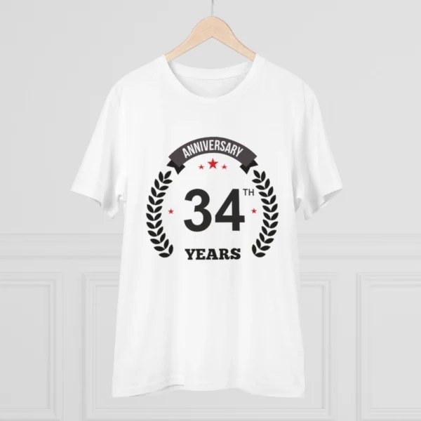 Men's PC Cotton 34th Anniversary Printed T Shirt (Color: White, Thread Count: 180GSM)