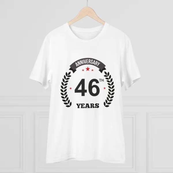 Men's PC Cotton 46th Anniversary Printed T Shirt (Color: White, Thread Count: 180GSM)