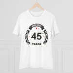 Men's PC Cotton 45th Anniversary Printed T Shirt (Color: White, Thread Count: 180GSM)