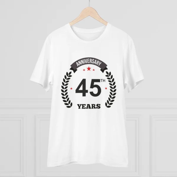 Men's PC Cotton 45th Anniversary Printed T Shirt (Color: White, Thread Count: 180GSM)