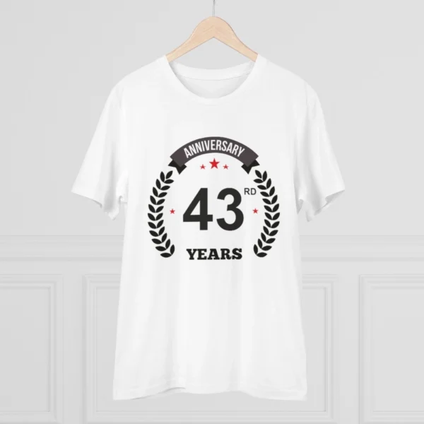 Men's PC Cotton 43rd Anniversary Printed T Shirt (Color: White, Thread Count: 180GSM)