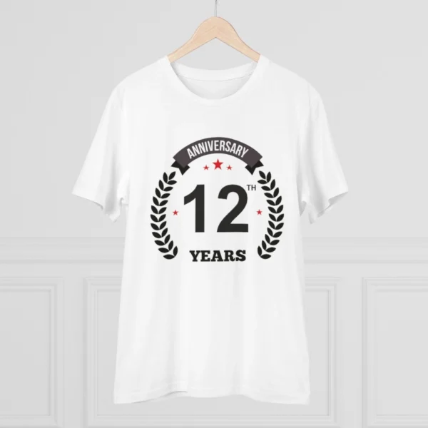 Men's PC Cotton 12th Anniversary Printed T Shirt (Color: White, Thread Count: 180GSM)