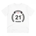 Men's PC Cotton 21st Anniversary Printed T Shirt (Color: White, Thread Count: 180GSM)