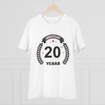 Men's PC Cotton 20th Anniversary Printed T Shirt (Color: White, Thread Count: 180GSM)
