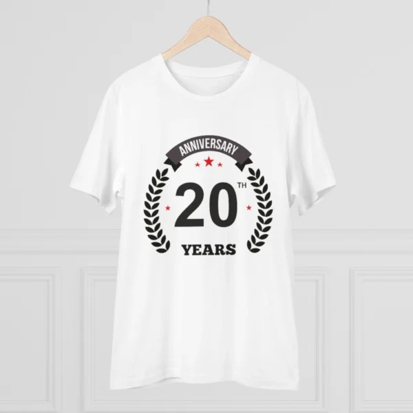 Men's PC Cotton 20th Anniversary Printed T Shirt (Color: White, Thread Count: 180GSM)