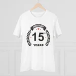Men's PC Cotton 15th Anniversary Printed T Shirt (Color: White, Thread Count: 180GSM)
