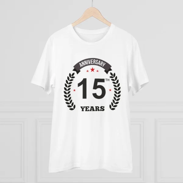Men's PC Cotton 15th Anniversary Printed T Shirt (Color: White, Thread Count: 180GSM)