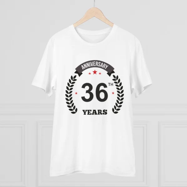 Men's PC Cotton 36th Anniversary Printed T Shirt (Color: White, Thread Count: 180GSM)