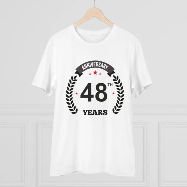 Men's PC Cotton 48th Anniversary Printed T Shirt (Color: White, Thread Count: 180GSM)