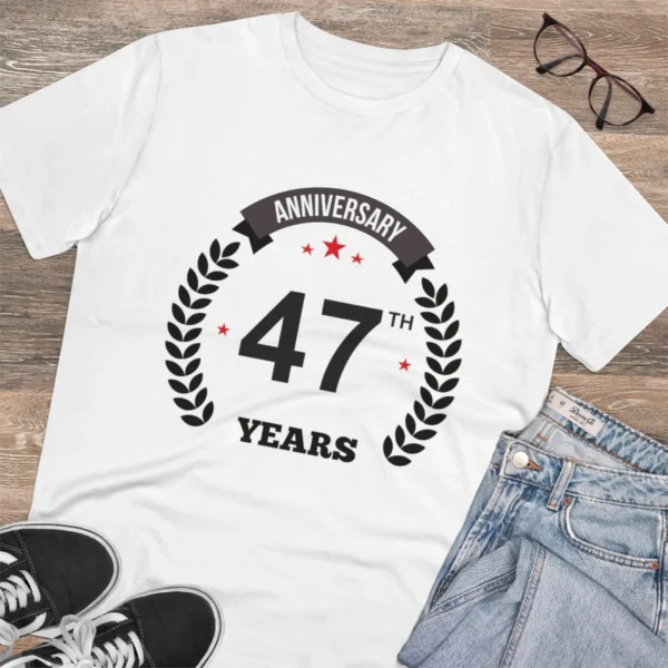 Men's PC Cotton 47th Anniversary Printed T Shirt (Color: White, Thread Count: 180GSM)