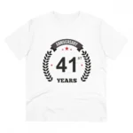 Men's PC Cotton 41st Anniversary Printed T Shirt (Color: White, Thread Count: 180GSM)
