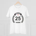 Men's PC Cotton 25th Anniversary Printed T Shirt (Color: White, Thread Count: 180GSM)