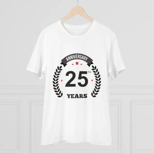 Men's PC Cotton 25th Anniversary Printed T Shirt (Color: White, Thread Count: 180GSM)