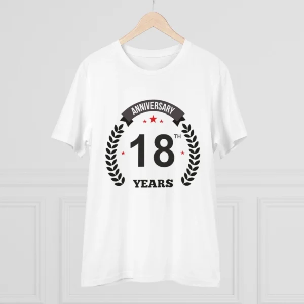 Men's PC Cotton 18th Anniversary Printed T Shirt (Color: White, Thread Count: 180GSM)