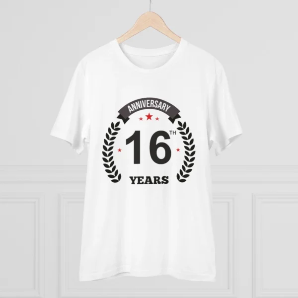 Men's PC Cotton 16th Anniversary Printed T Shirt (Color: White, Thread Count: 180GSM)