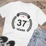 Men's PC Cotton 37th Anniversary Printed T Shirt (Color: White, Thread Count: 180GSM)