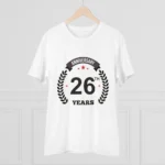 Men's PC Cotton 26th Anniversary Printed T Shirt (Color: White, Thread Count: 180GSM)
