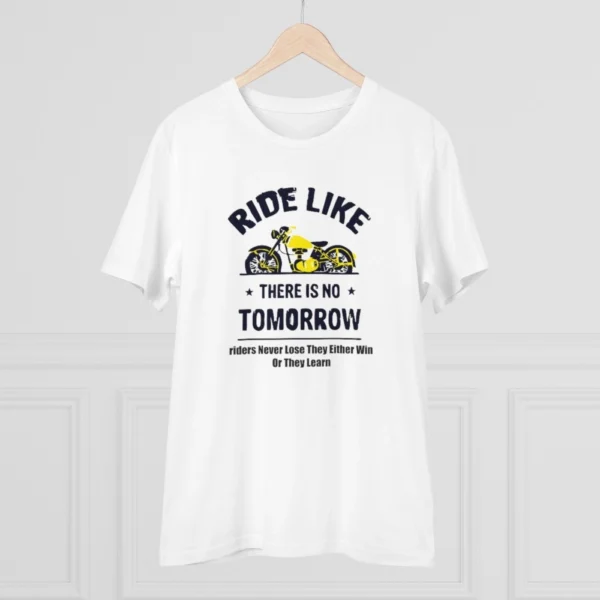 Men's PC Cotton Bike Ride Design Printed T Shirt (Color: White, Thread Count: 180GSM)