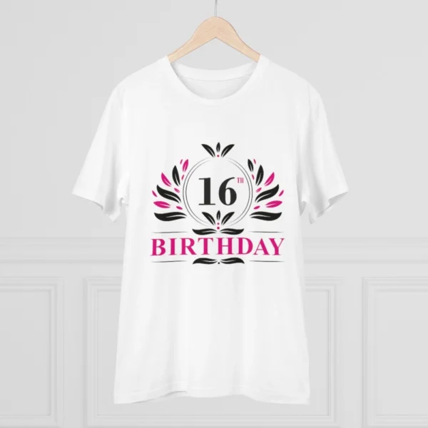 Men's PC Cotton 16th Birthday Printed T Shirt (Color: White, Thread Count: 180GSM)