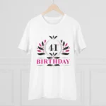 Men's PC Cotton 41st Birthday Printed T Shirt (Color: White, Thread Count: 180GSM)