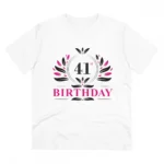 Men's PC Cotton 41st Birthday Printed T Shirt (Color: White, Thread Count: 180GSM)