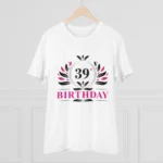 Men's PC Cotton 39th Birthday Printed T Shirt (Color: White, Thread Count: 180GSM)