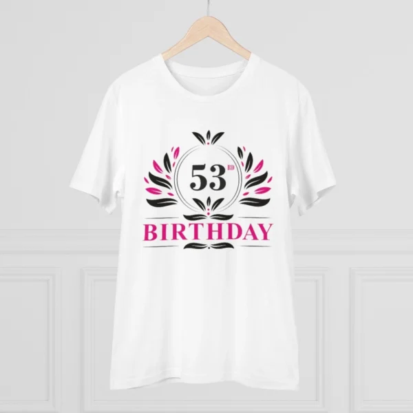 Men's PC Cotton 53rd Birthday Printed T Shirt (Color: White, Thread Count: 180GSM)