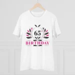 Men's PC Cotton 65th Birthday Printed T Shirt (Color: White, Thread Count: 180GSM)