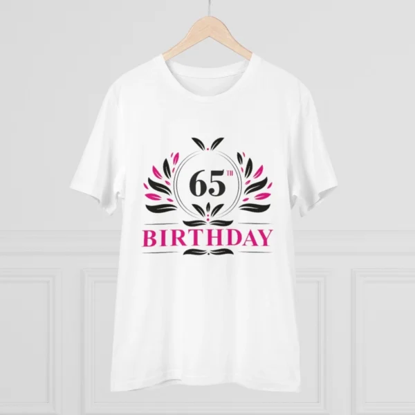 Men's PC Cotton 65th Birthday Printed T Shirt (Color: White, Thread Count: 180GSM)
