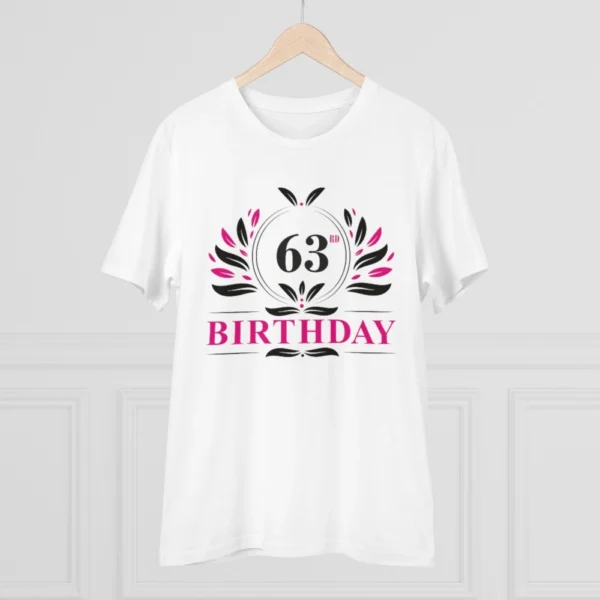 Men's PC Cotton 63rd Birthday Printed T Shirt (Color: White, Thread Count: 180GSM)