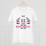 Men's PC Cotton 15th Birthday Printed T Shirt (Color: White, Thread Count: 180GSM)