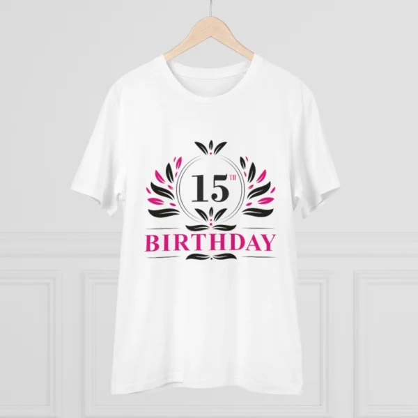Men's PC Cotton 15th Birthday Printed T Shirt (Color: White, Thread Count: 180GSM)