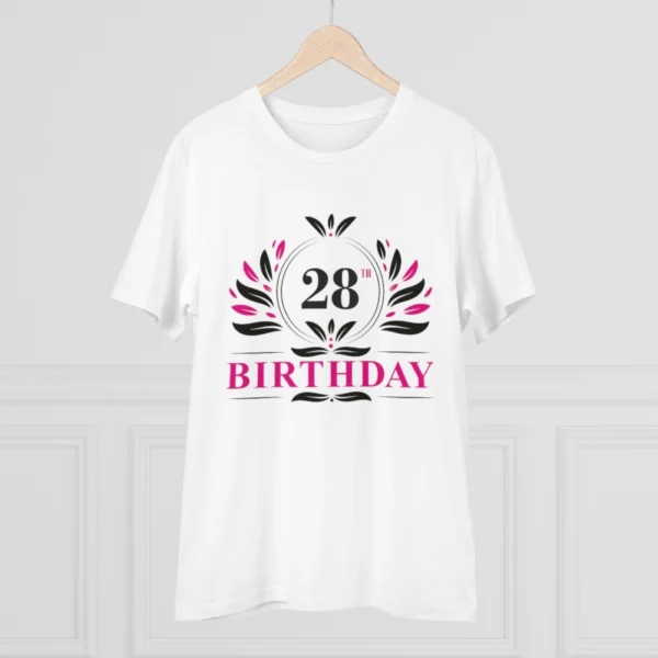 Men's PC Cotton 28th Birthday Printed T Shirt (Color: White, Thread Count: 180GSM)